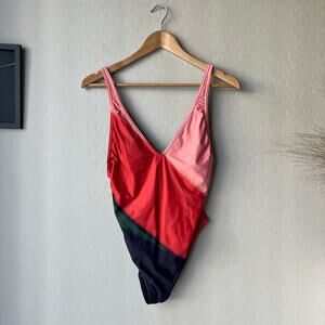 Dries Van Noten Swimsuit One Piece V-Neck Red Black Colorblock Swimsuit Size M